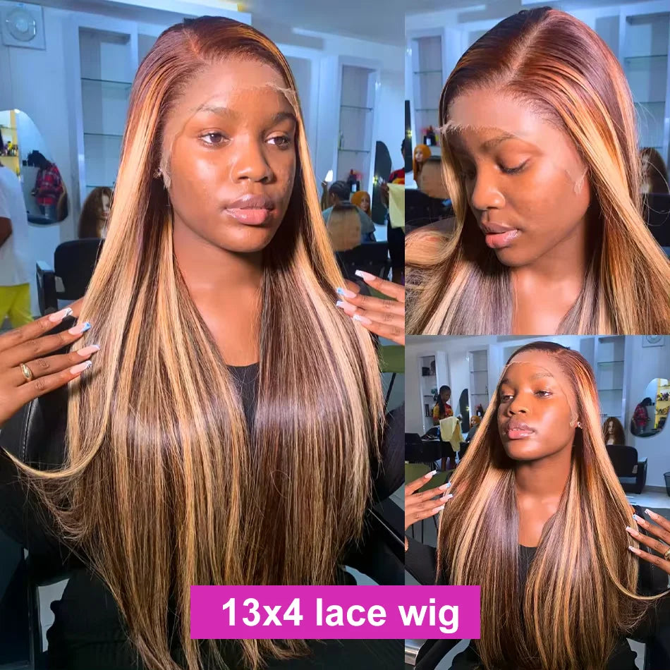 30 38 Inch Bone Straight Highlight Wigs Honey Brown13x6 HD Lace Front Wig Brazilian Ombre Color 13x4 Lace Frontal Wig Human Hair Viralgem Store