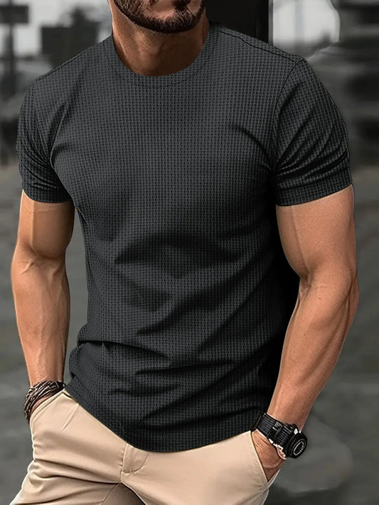 2025 New Summer Men's High-End Mesh Ice Silk Round Neck Short Sleeve Acrylic Anti-Wrinkle Pop Breathable High Street Polo Shirt