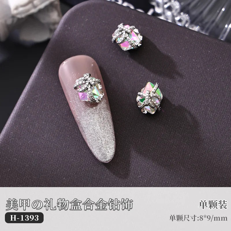 5PCS Luxury Sparkle Gift Box Pile Diamonds Crystal Love Alloy X Butterfly Pearl Nail Art Rhinestones Decorations Manicure Charms Viralgem Store