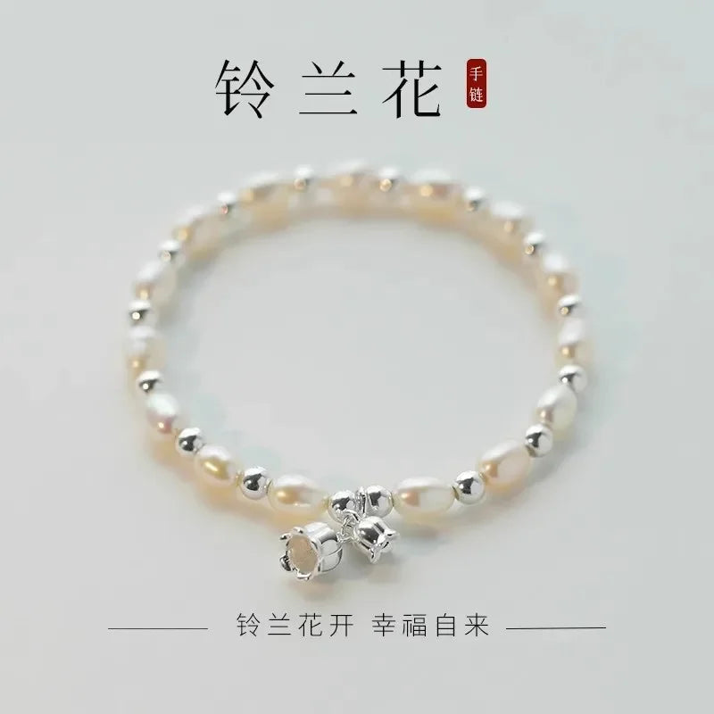 2024 New S925 Sterling Silver Double Layer Pearl Bracelet for Women Girl Design Bead Korean Jewelry Dropshipping Charm Bracelet
