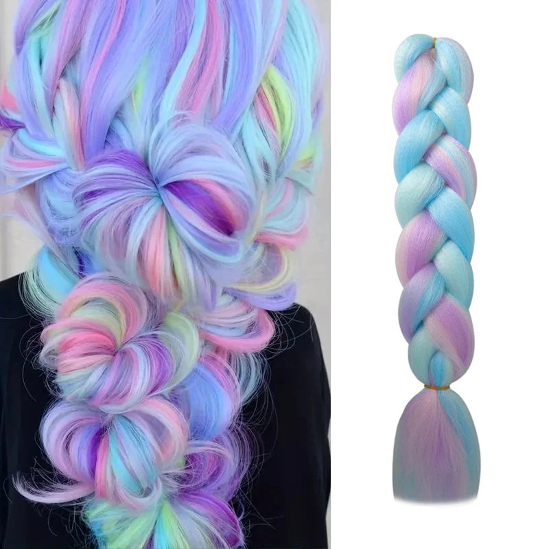 24Inch Synthetic Long Braid Hair Extension Jumbo Hair Ombre Multiple Rainbow Color Mixing Crochet Hair for Women Viralgem Store