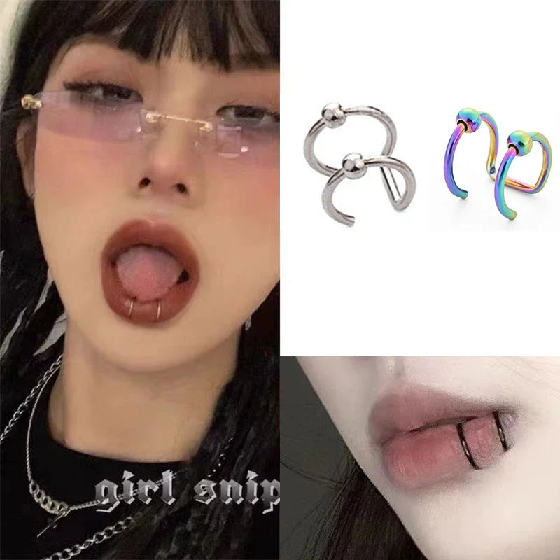 Women Lips Rings Medical Titanium Steel Nose Ring Fake Nose Ring Septum Piercing Clip on Mouth Ring Fake Piercing Body Clip Hoop Viralgem Store
