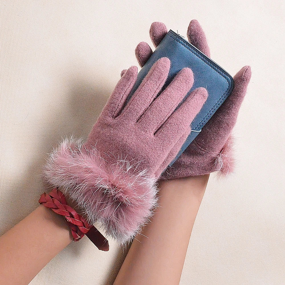 [BYSIFA] Winter Women Wool Gloves New Thick Warm Touch Screen Ladies Gloves Spring Autumn Soft  Elegant Hot Pink Mittens Gloves