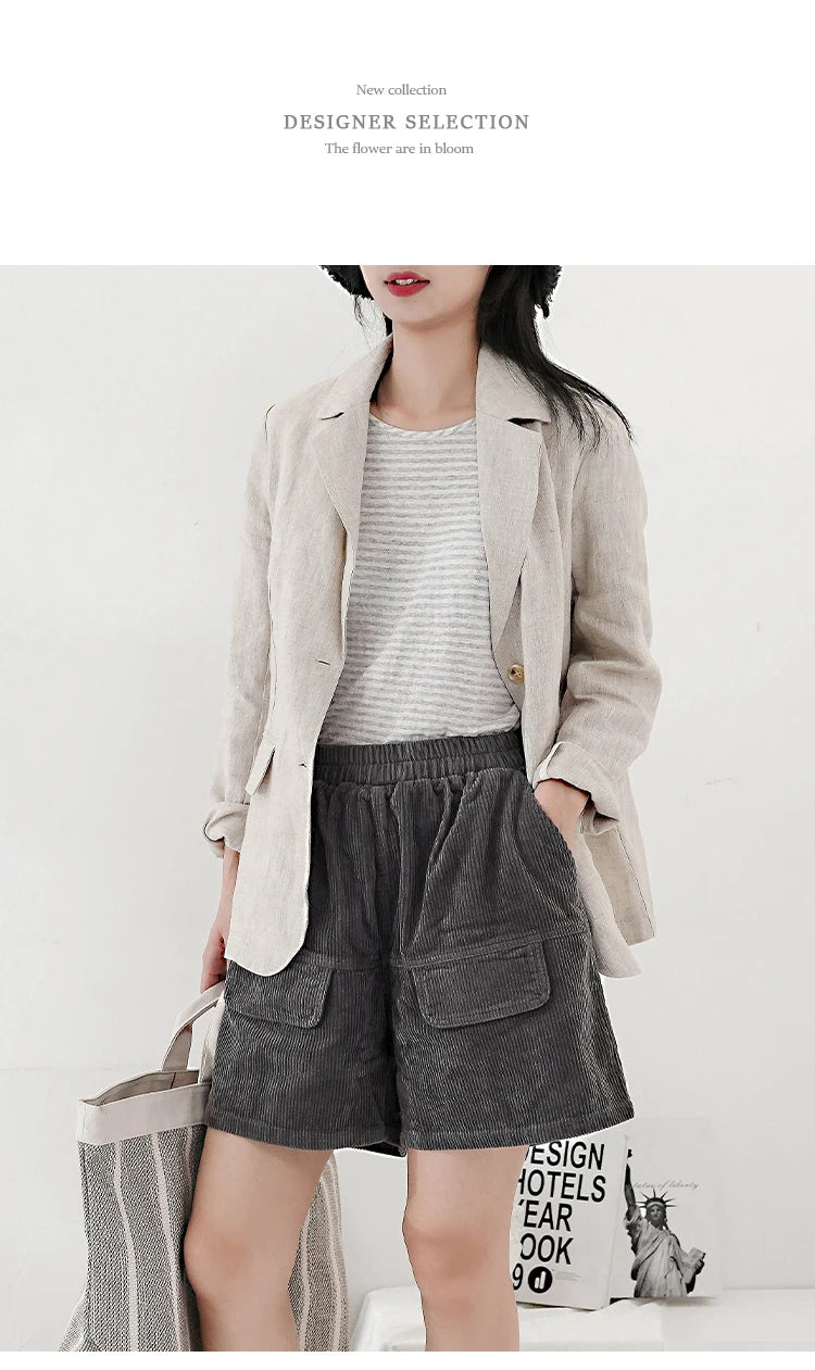 100% Linen Women Blazer Casual Notched Collar Long Sleeve Singgle Breasted Office Lady Outerwear Stylish Tops Retro Coat Viralgem Store