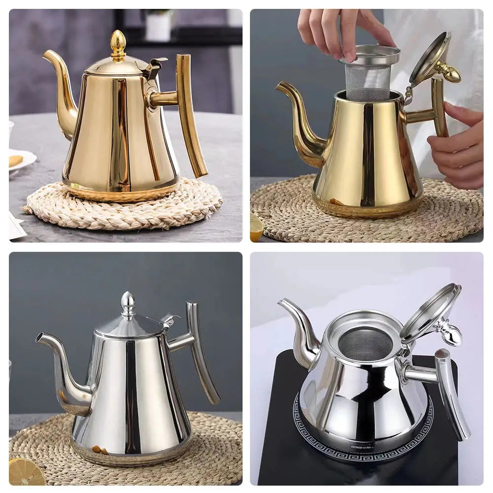 1.0L/1.5L/2.0L Tea Kettle Stainless Steel Teapot Removable Infuser for Loose Flower Tea Coffee Stovetop Safe Water Kettle Viralgem Store