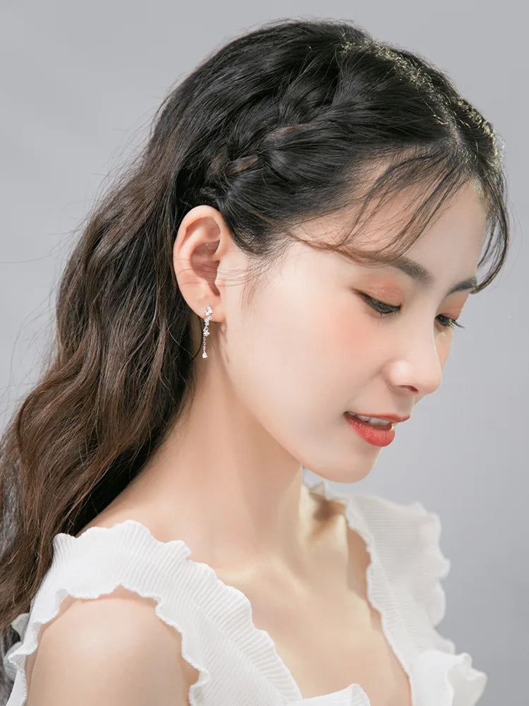 925 Sterling Silver tassel hoop Earrings Temperament Inlaid Zircon for Women Wedding Jewelry Accessories