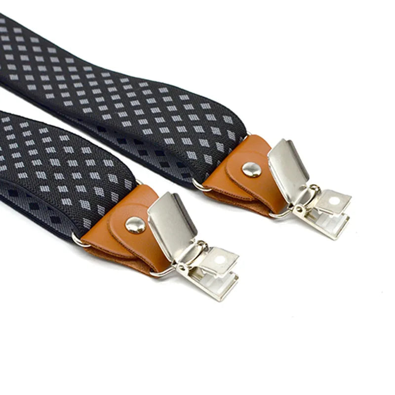 Adult Suspenders 3.5cm 3 Clips Y-Type British Retro Men's Checkered Elastic braces  Clips Adjustable Wedding Party Accessories Viralgem Store