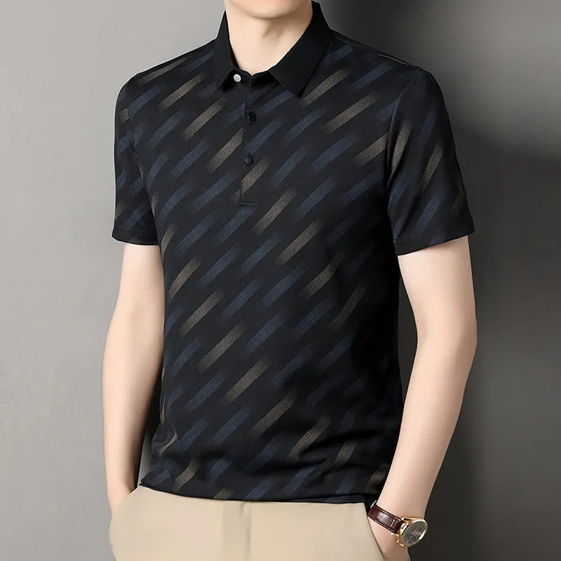 2025 New Men's Business Casual Short Sleeved Printed Polo Shirt Fashionable Breathable Comfortable and Versatile Top