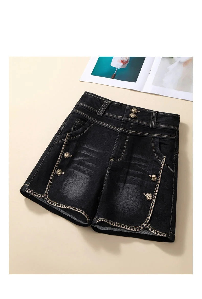 Stretch Denim Shorts Women's New Summer Thin Korean High Waist Straight Tube A-line Hot Pants Black Blue Casual Female Shorts Viralgem Store