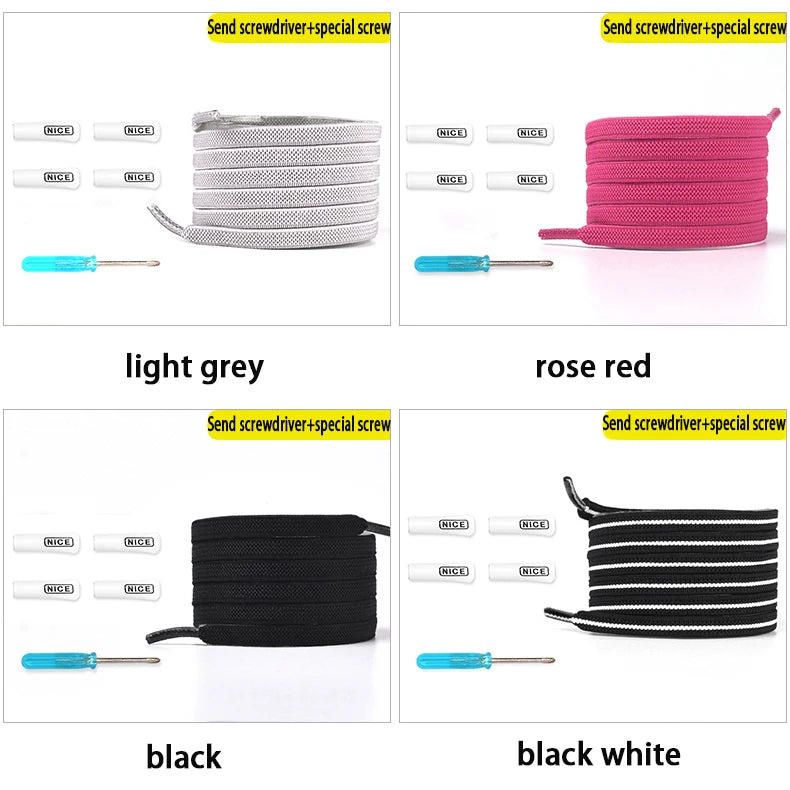 1Pair No Tie Shoelace Elastic Shoelaces Leisure Sneakers Quick Flat Shoelaces Lazy Shoe Laces Nice Buckle Kids and Adult Unisex