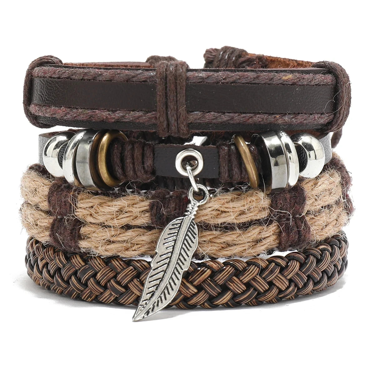 4Pcs/ Set Braided Wrap Leather Bracelets for Men Vintage Life Tree Rudder Charm Wood Beads Ethnic Tribal Wristband Rope Bracelet