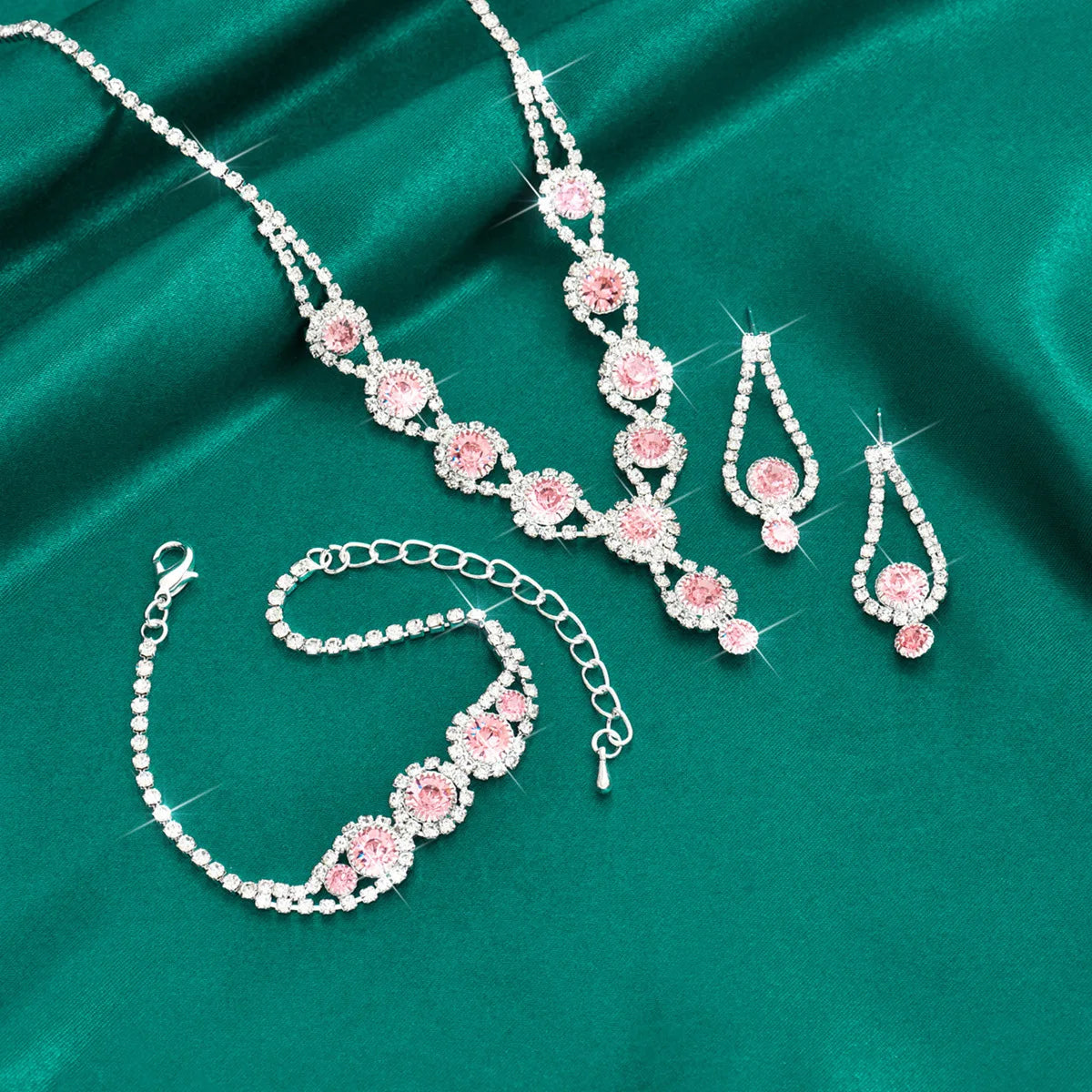 4PCS Fashion Elegant Crystal Jewelry Sets for Women Rhinestones Necklace Ring Earrings Bridal Wedding Party Jewelry Sets Viralgem Store