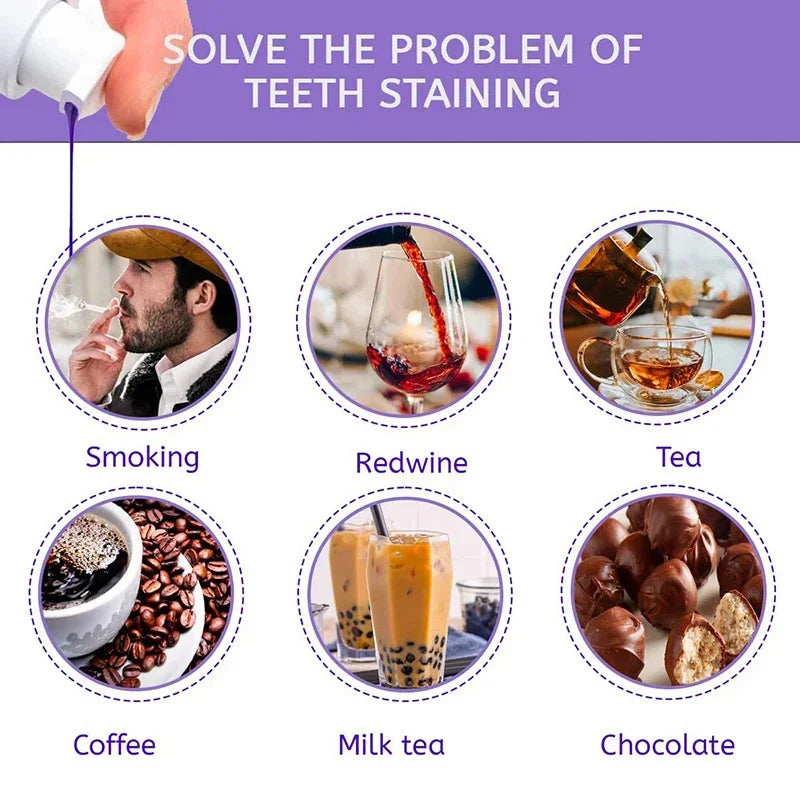 V34 Purple Teeth Whitening Toothpaste Remove Plaque Stains Cleaning Oral Hygiene Dental Bleach Tools Fresh Breath Beauty Health