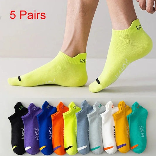 5 Pairs Men's Ankle Socks Bright Color No Show Socks Men Breathable Street Fashion Sport Invisible Travel Running Socks Viralgem Store
