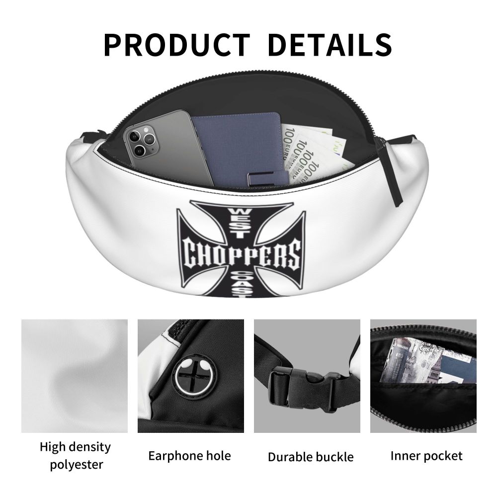 West Coast Choppers Fanny Pack Men Women Custom Crossbody Waist Bag for Travel Hiking Phone Money Pouch Viralgem Store