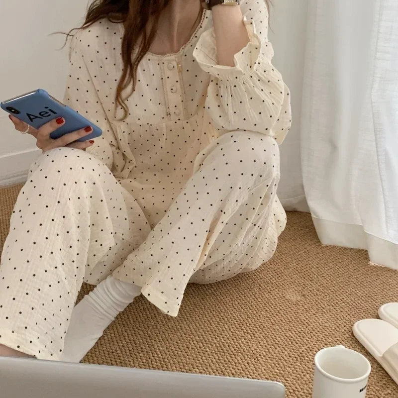 Women's New Pajamas Homewear Suit Spring and Fall Korean Version of the Long-Sleeved Long Pants Thin Section Loose Homewear Suit Viralgem Store