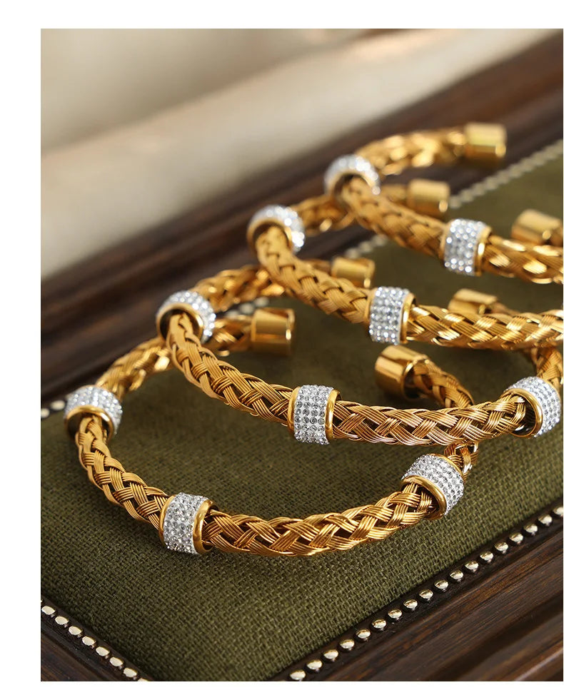 Woven 316L Stainless Steel Bracelet For Women Gold Plated High-end No Tarnish Women's Hand Bracelets Cuff Bangle Woman Jewelry