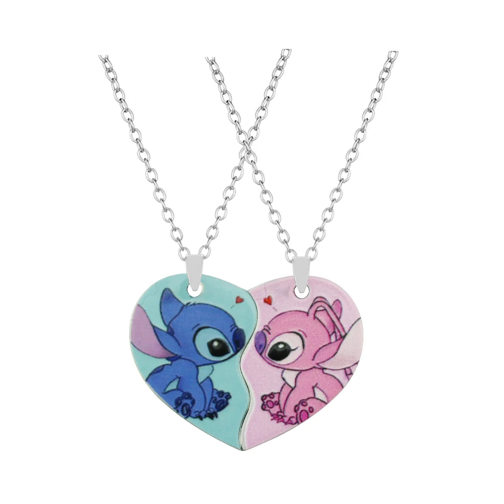 1pair Cute Lilo and Stitch Stainless Steels Pendant Necklace Kawaii Stitch Neck Chain for Man Accessories Gifts
