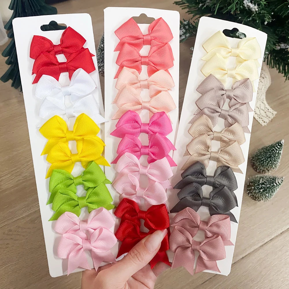 10Pcs/Set Solid Color Kids Bows Hair Clips for Baby Girls Handmade Ribbon Bowknot Hairpin Barrettes New Year Hair Accessories Viralgem Store