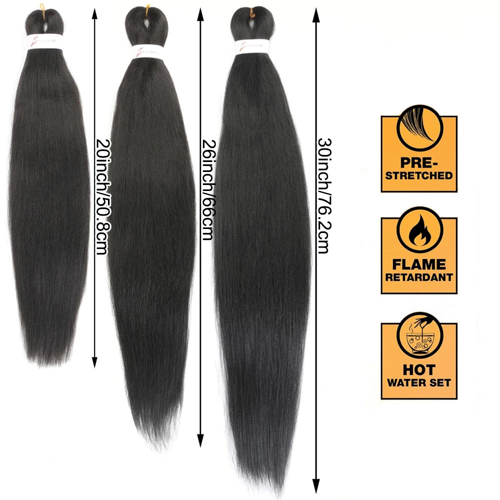 8 Packs Pre Stretched Braiding Hair 30in/26in/20in Xpression Braids Extensions Black Color Synthetic Expression Hair for Braids