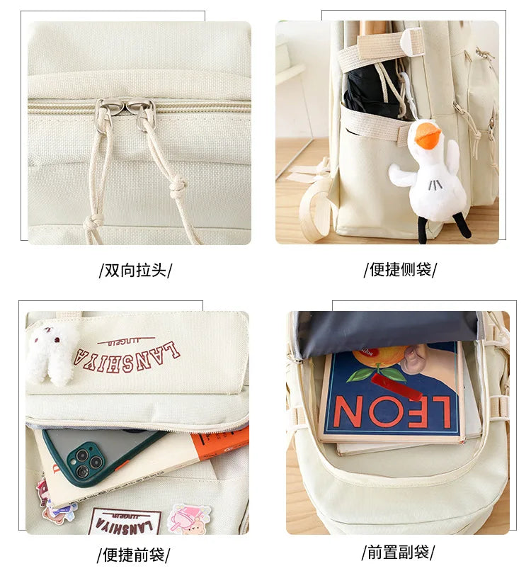 5-piece Set of Free Pendants Forest Style Korean Version Casual Harajuku Student Backpack for High School Girls Large Capacity Viralgem Store