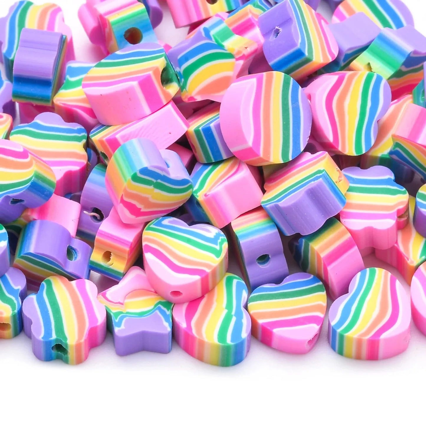 30pcs 10mm Heart Shape Beads Fruit Polymer Clay Beads Spacer Loose Beads for Jewelry Making DIY Handmade Bracelet