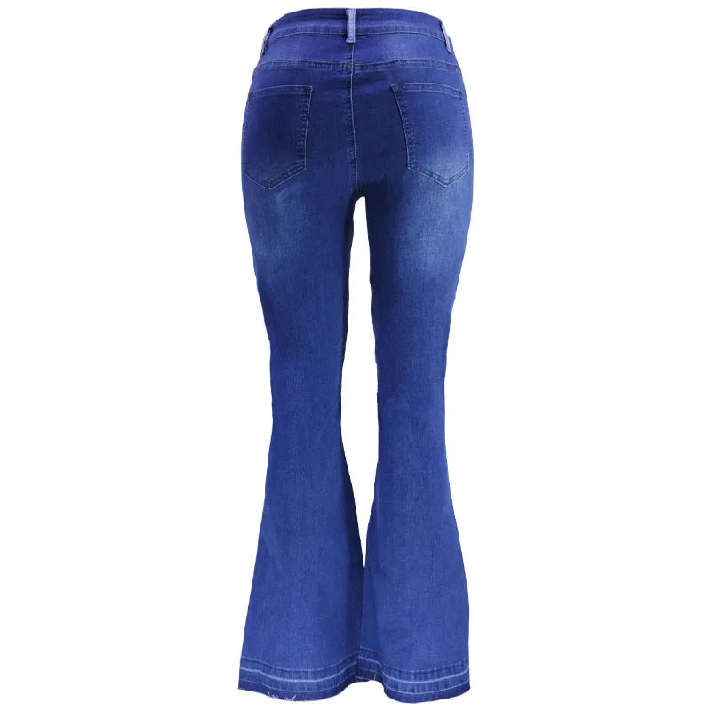 Women Flare Jeans Casual Pants Pannelled Collision Fashional High Waist Fit Female High Quality 91Y35
