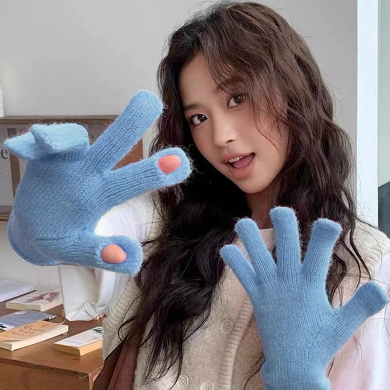 1Pair Autumn Winter Warm Gloves Wool Knitted Touchscreen Gloves Full Finger Mittens Outdoor Skiing Ride Casual Windproof Guantes