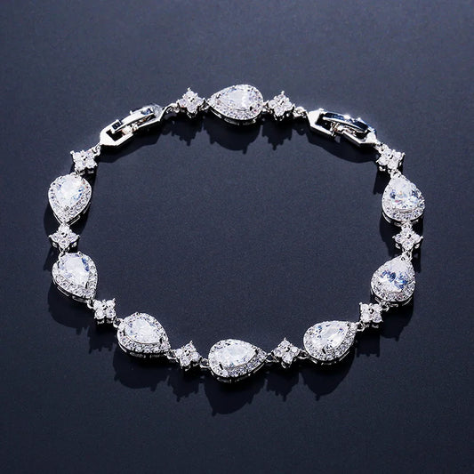 ZAKOL Classic Geometric Water Drop CZ Bracelet for Women Bridal Gorgeous Buling Zircon Party Wedding Jewelry