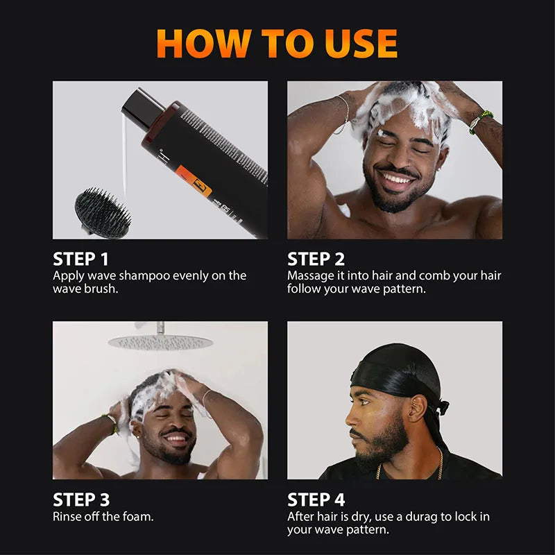 360 Wave Hair Wax Shampoo Kit Edge Control Gel Pomade Curly Hair Cream for African Men Grease Layered Style With Brush Tool Viralgem Store