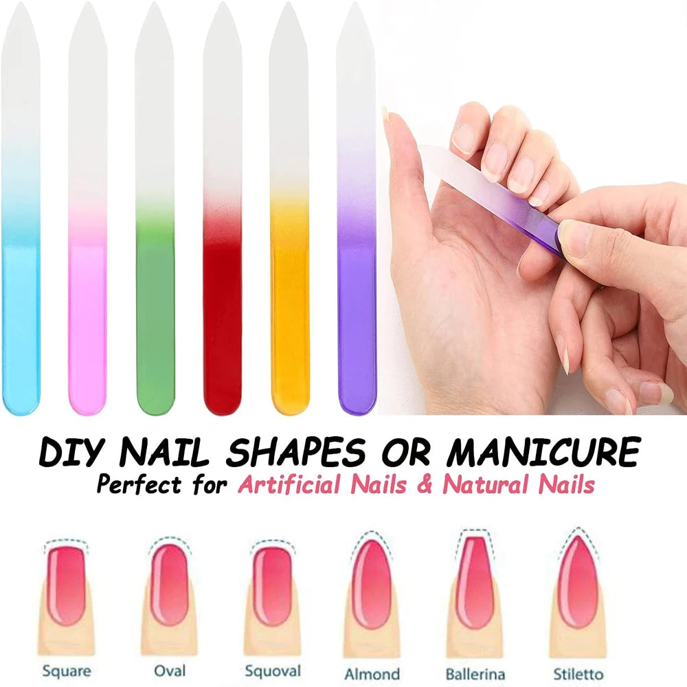 5pcs Glass Nail File Fingernail Files For Natural Nail Double-Sided Ombre Etched Travel Filer Professional Manicure Nail Tools *