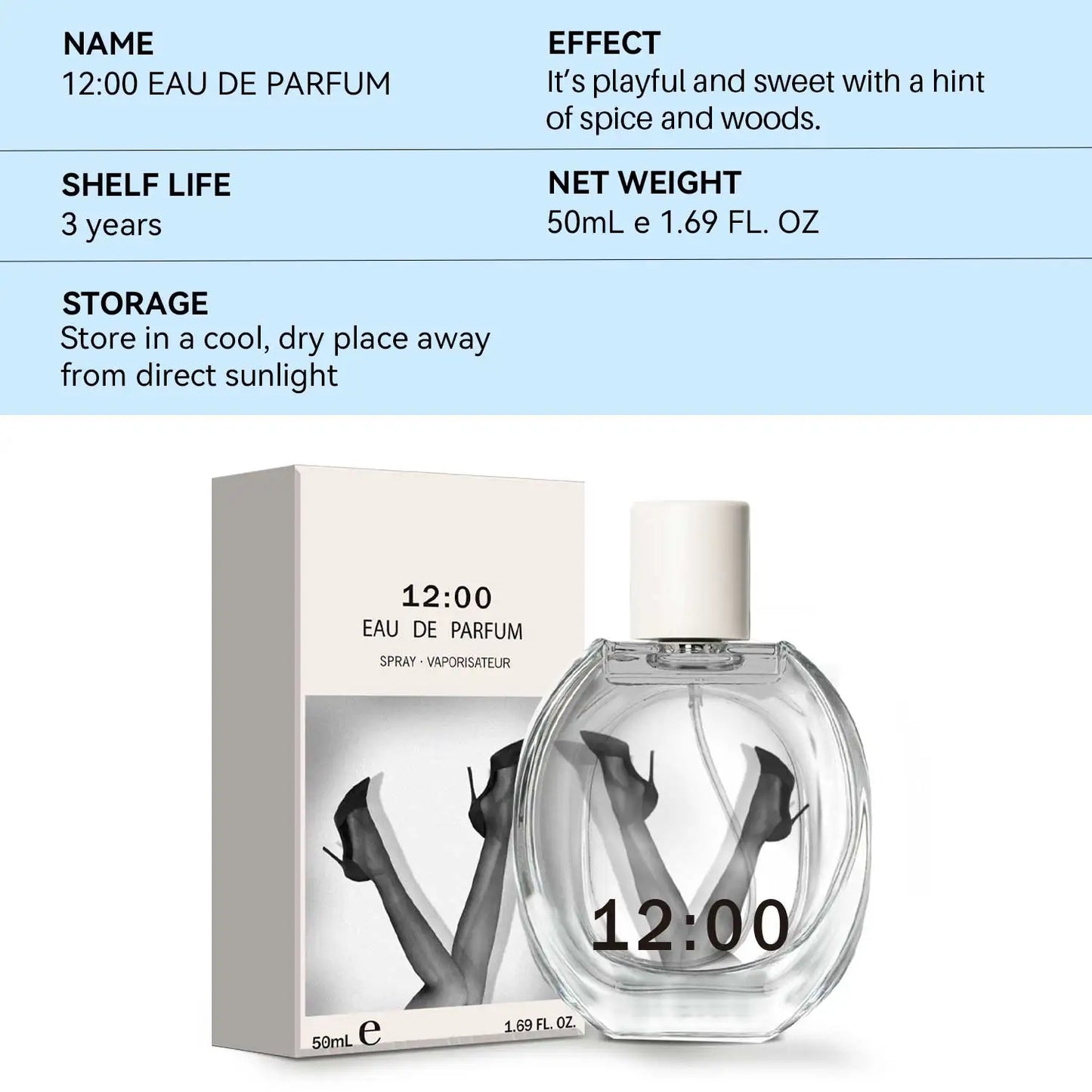 12:00 EAU DE PARFUM Pheromone Perfume Women's Warm Sweet Irresistible Fragrance for Attracting Candid Woody Fragrance 50ML