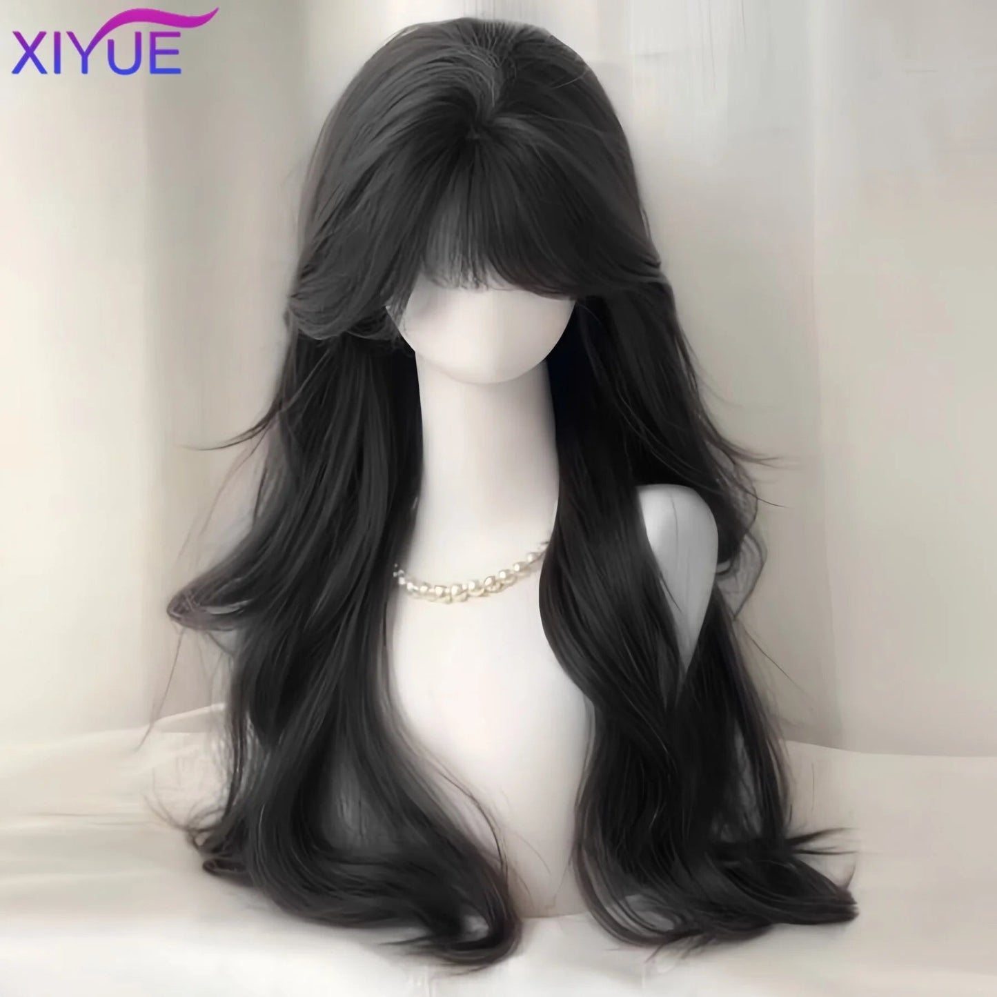 Synthetic Popular Brown Ash Long Deep Wave Hair Lolita Wigs With Bangs Synthetic Wig For Women Fashion Thick Curls Wigs Girl Viralgem Store