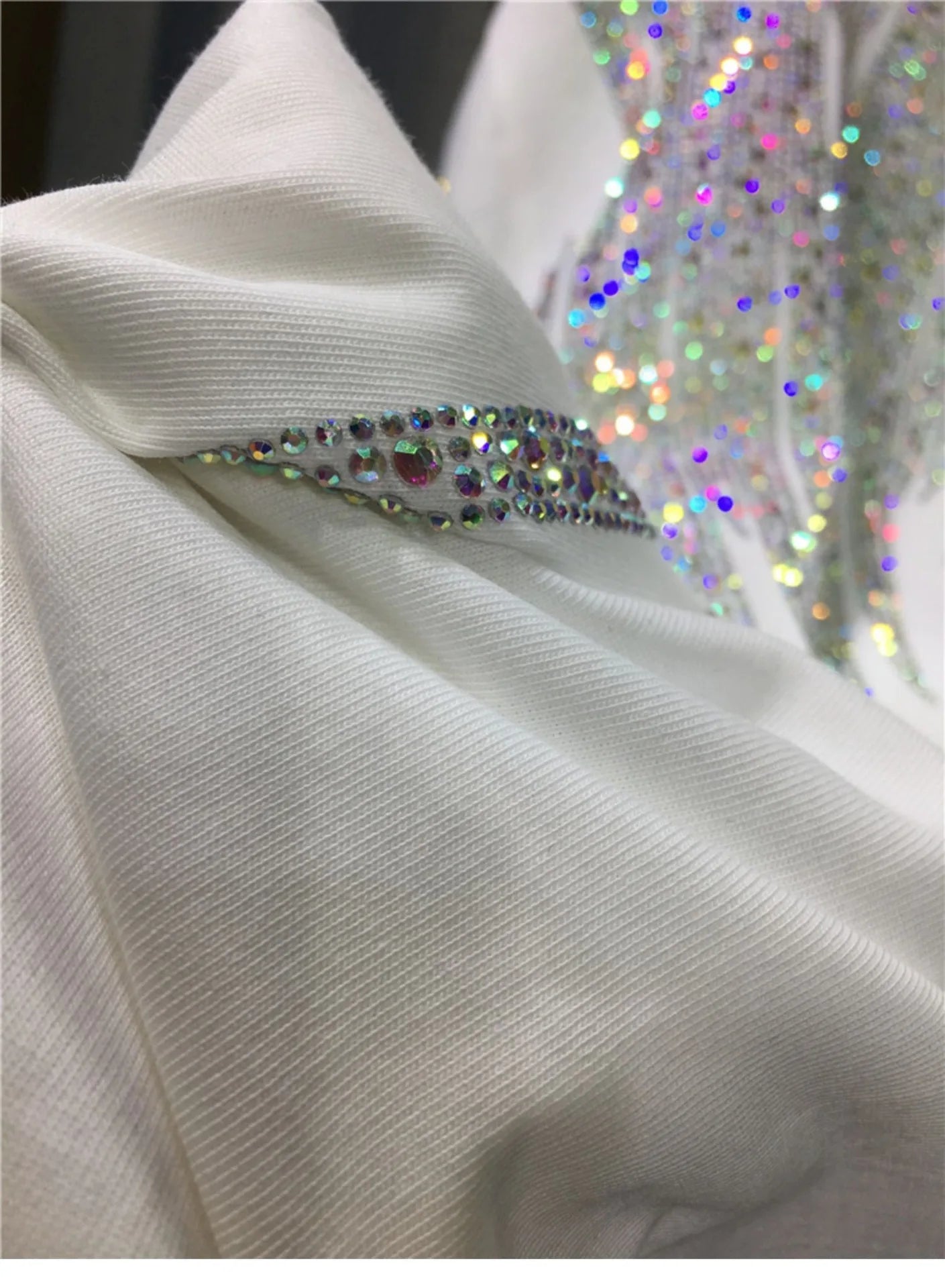 Women Tops Sequin Print Tees Round Neck Half Sleeve Loose Casual Regular Splice T Shirts Simple Hot Drilling Mid Length Top