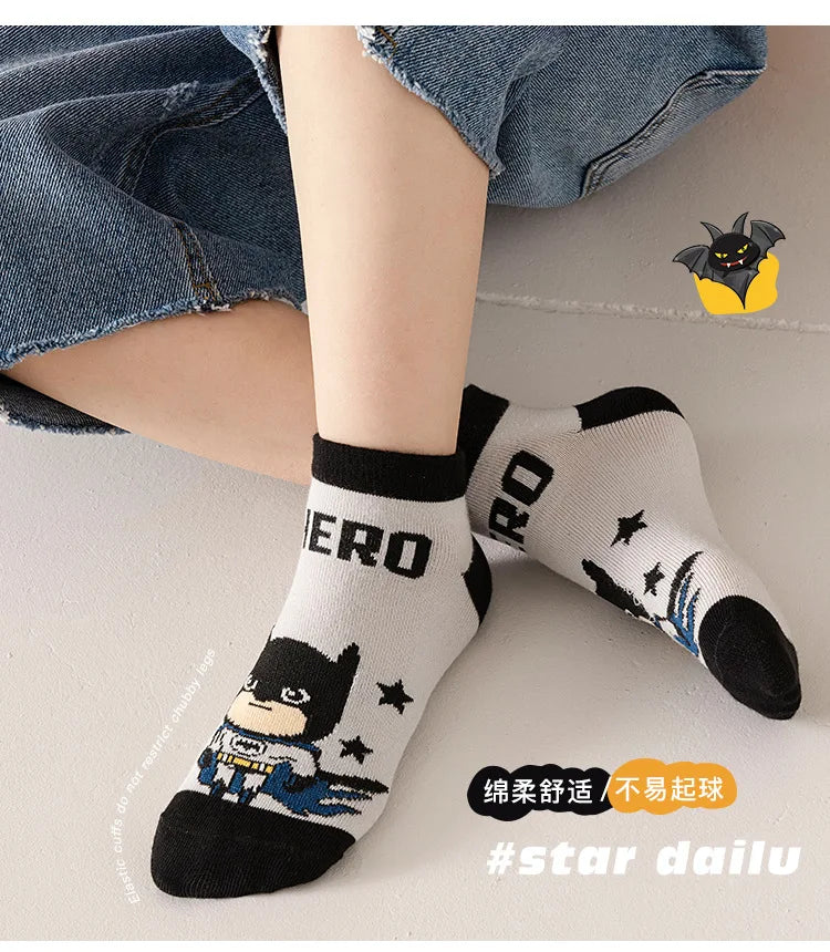5 Pairs Spiderman Cotton Children's Socks iron Man Hulk Thor Anime kids Boys Short Socks Cartoon Baby Spring Summer Sock Y
