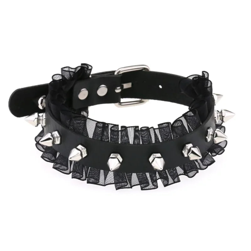 1Pc  Harajuku Cosplay Rivet Punk Rock Gothi Women Collar Sexy PU Leather Heart Cross Spike Hip Hop Bondage Choker Jewelry Bulk Viralgem Store