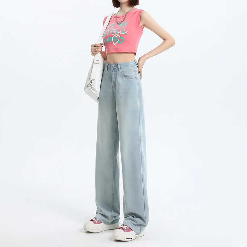 Summer High Quality Soft Lyocell Fabric Woman Jeans Thin Loose Straight High Waisted Pant Fashion Comfort Blue Casual Trousers Viralgem Store