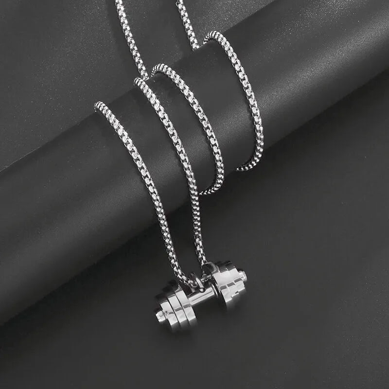 Titanium Steel Dumbbell Pendant Gym Fitness Equipment Barbell Necklace Domineering Muscular Men Fitness Leisure Sports Jewelry Viralgem Store