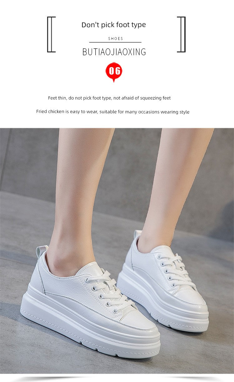 White Shoes Women's Spring New New Arrival Easiest for Match Breathable Thick Sole Ins Street Shooting Genuine Leather Elevator Casual Board Shoes Fashion