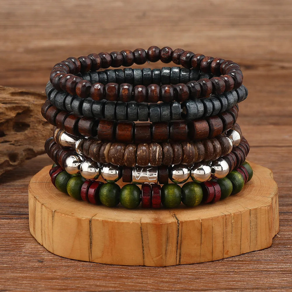 10pcs Vintage Bohemia Men's Bracelets - Fashion Stylish Leaves Wristwear Accessory for Durable Fashion Jewelry Gifts