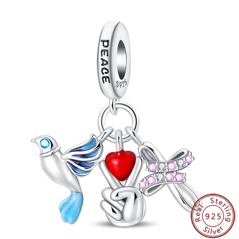 100% 925 Silver Parrot Hummingbird Owl Birds Fashion Design Charms Beads 3mm DIY Fine Jewelry Gifts Making Viralgem Store