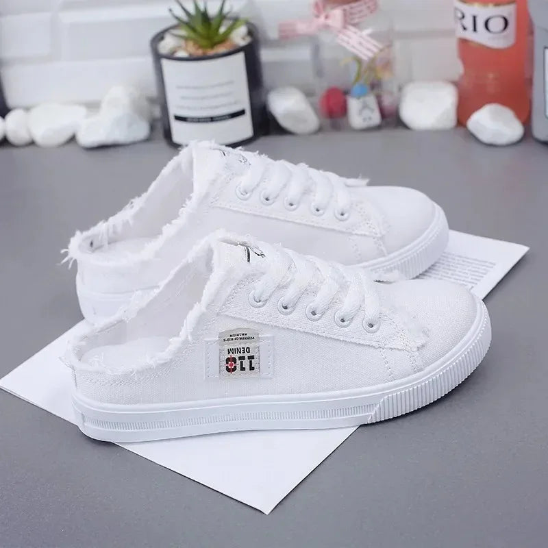 2024 New Spring Summer Women Canvas Shoes flat sneakers women casual shoes low upper lace up white shoes