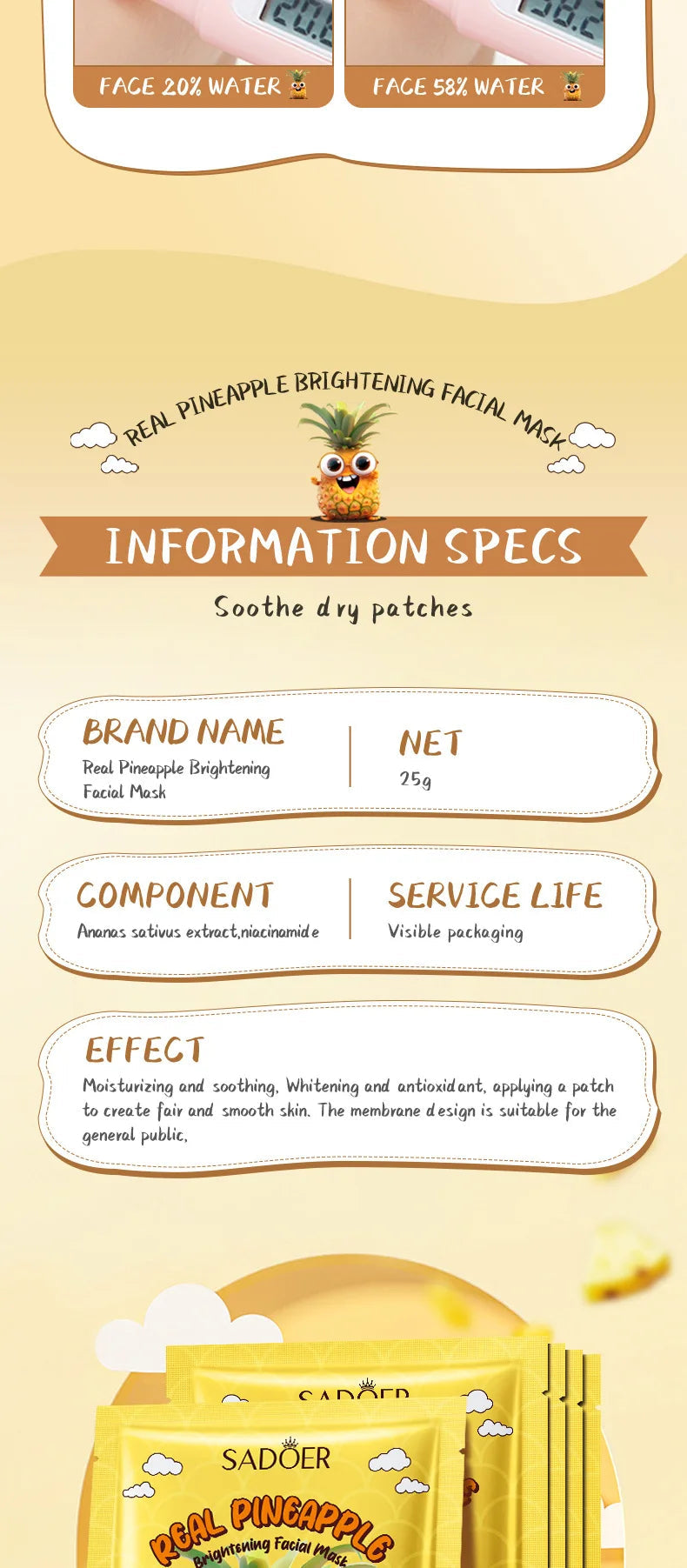 8pcs SADOER Fresh Fruits Face Mask Facial skincare Moisturizing Brightening Firming Hydrating Facial Masks for Face Skin Care Viralgem Store