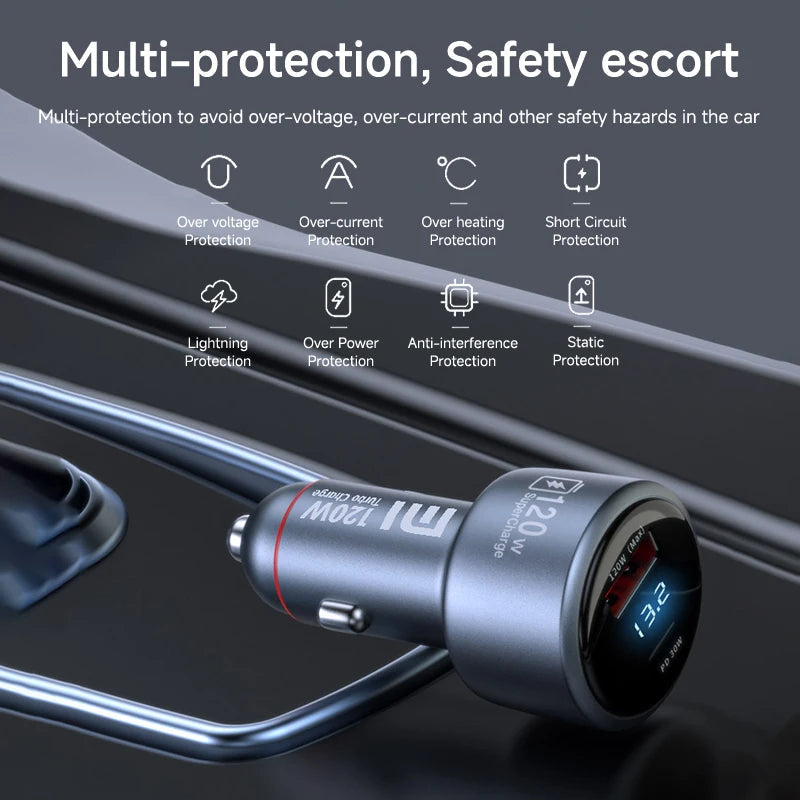 120W Xiaomi USB Type C Car Charger 67W 6A Turbo Fast Charging Adapter For Mi 14 13 13T 12 Pro Redmi Note K60 IPhone 16 15 Charge Viralgem Store