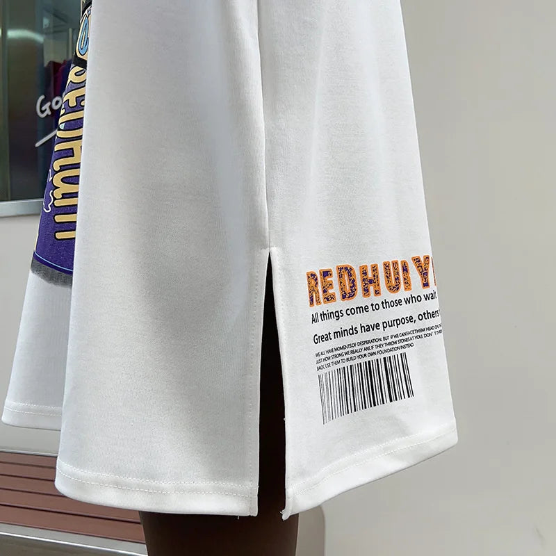 Summer Y2k Clothes New Messenger Bag Printed Pocket Zipper T-shirt Women Europea Style Casual Large Size Couple Casual Tees Tops