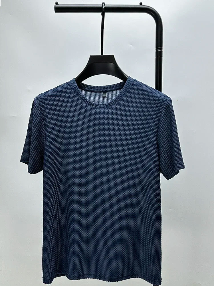 Summer Ice Silk High-End Solid Color High Quality Short Sleeve T Shirts Men's Breathable Fashion T-Shirt Male Brand Clothes 4XL