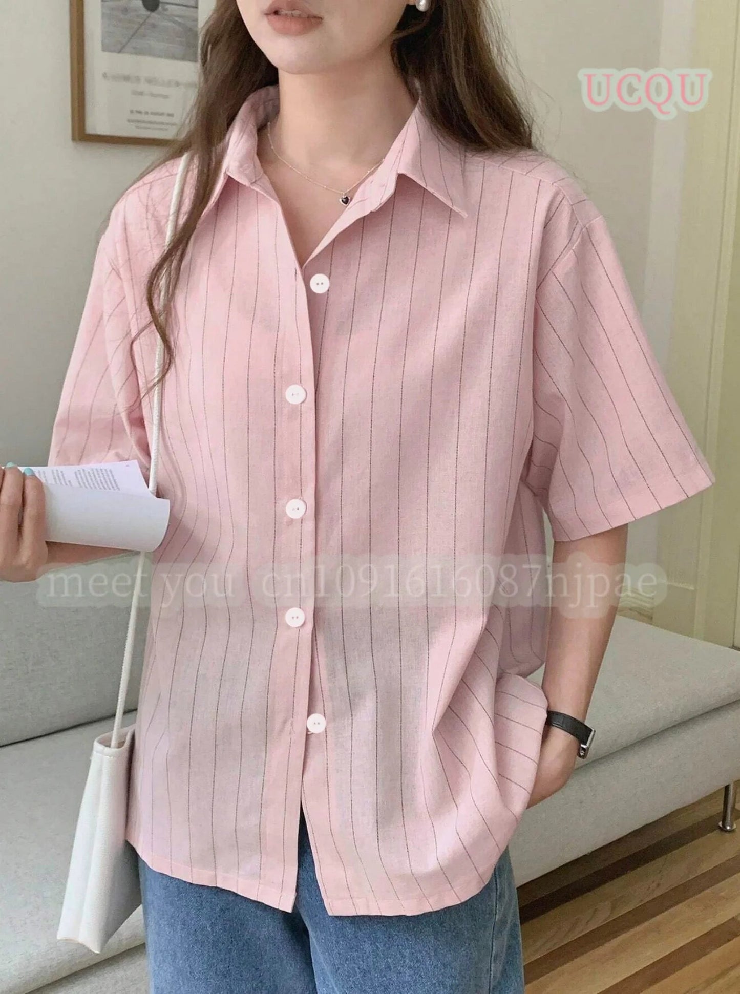 Striped Shirt Women Summer Vintage Chic Loose short Sleeve Top Y2K Office Ladies Fashion Casual button up Collar All Match shirt Freshlook Styles