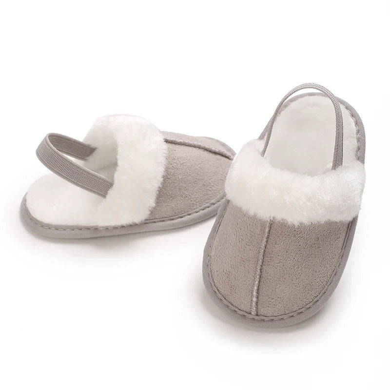 0-1 Years Old Winter Baby Slippers Fluffy Baby Boy Girl Sandals Cute Plush Soft Non-slip Sole Toddler First Toddler Baby Shoes