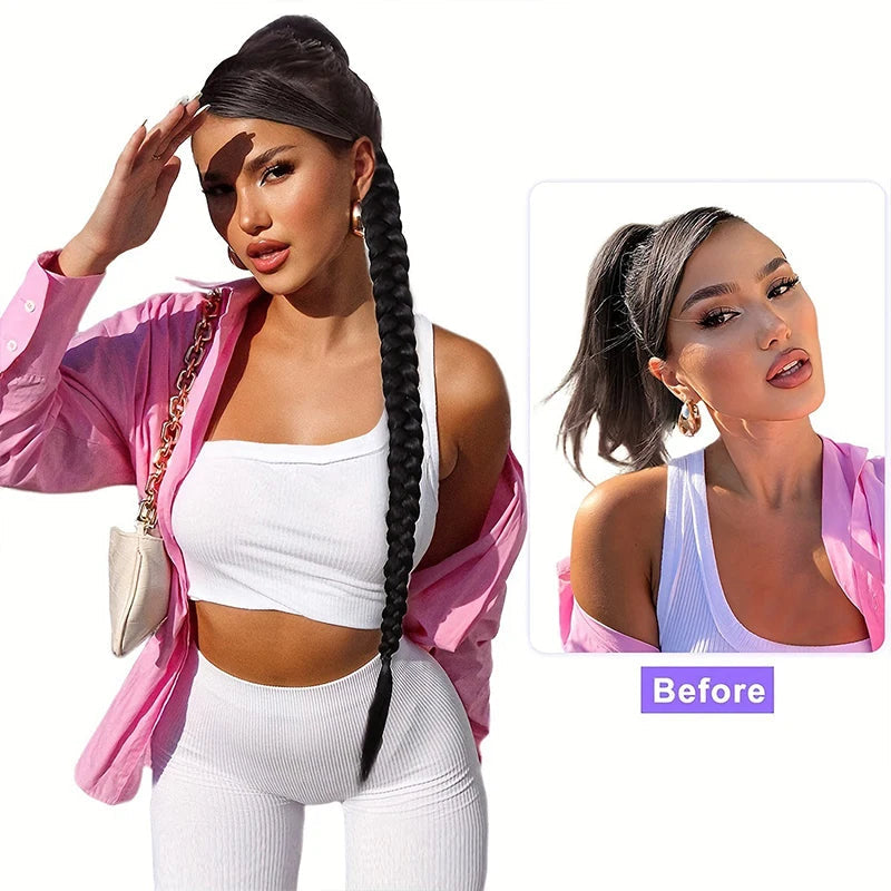 Women's Yaki long straight synthetic boxing braid, ponytail rubber band hair loop easy to wear suitable for all girls Viralgem Store