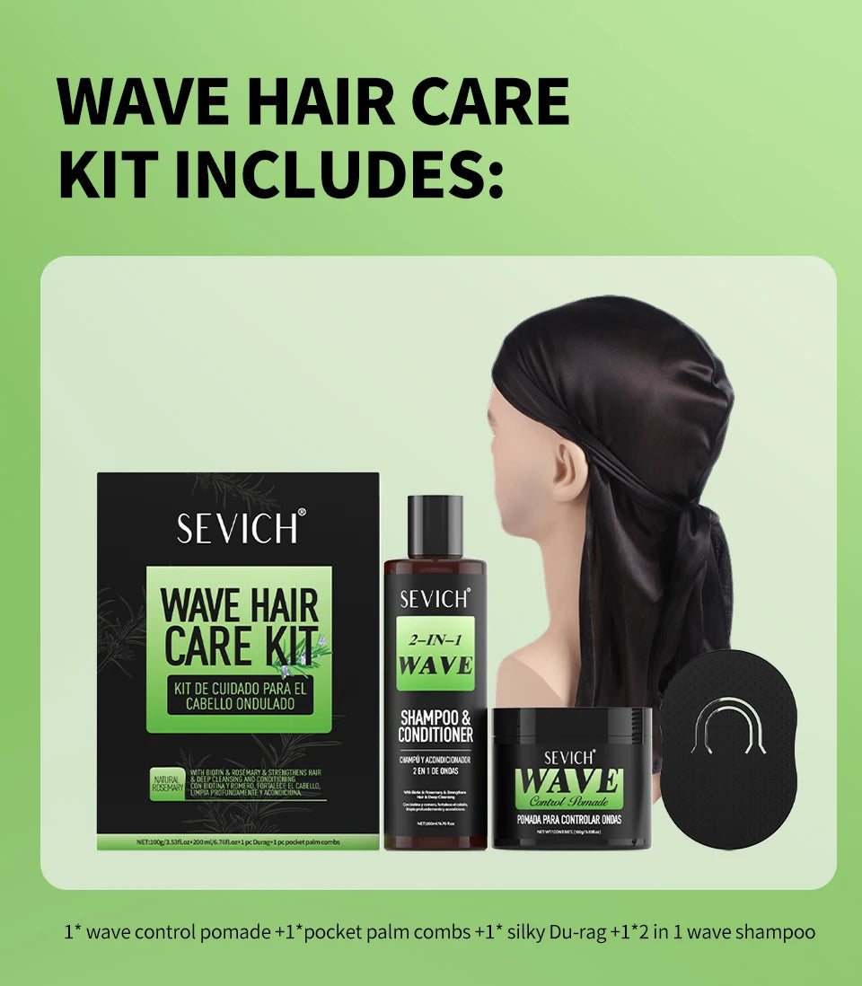 Wave Control Pomade Kit 360 Deep Wave Hair Gel Prevent hair breakage shampoo Sport Wavy Curly Hair Control Gel With Cap Kit Viralgem Store